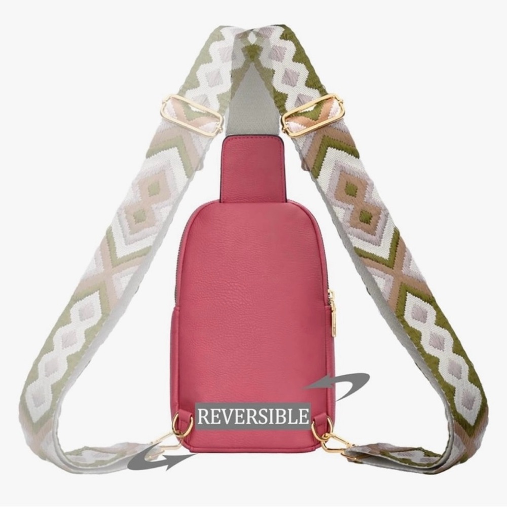 NEW NWT Chic Pink Crossbody Bag with Sturdy Southwest Patterned Strap and Gold - Picture 2 of 8